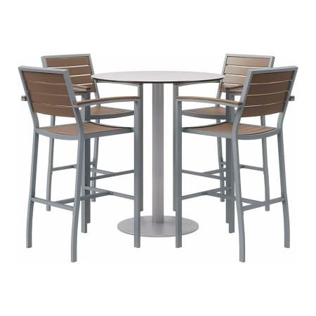 Kfi KFI 5-Piece Outdoor Dining Set, 36"W x 41"H Table, Gray w/ Silver Frame OLBR5601SLMA-4-TP36RD-B2200SL-41-D381